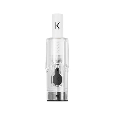 Cartouche transparente Kiwi Spark V2 de 2 ml avec embout blanc et logo K noir pour cigarette électronique.