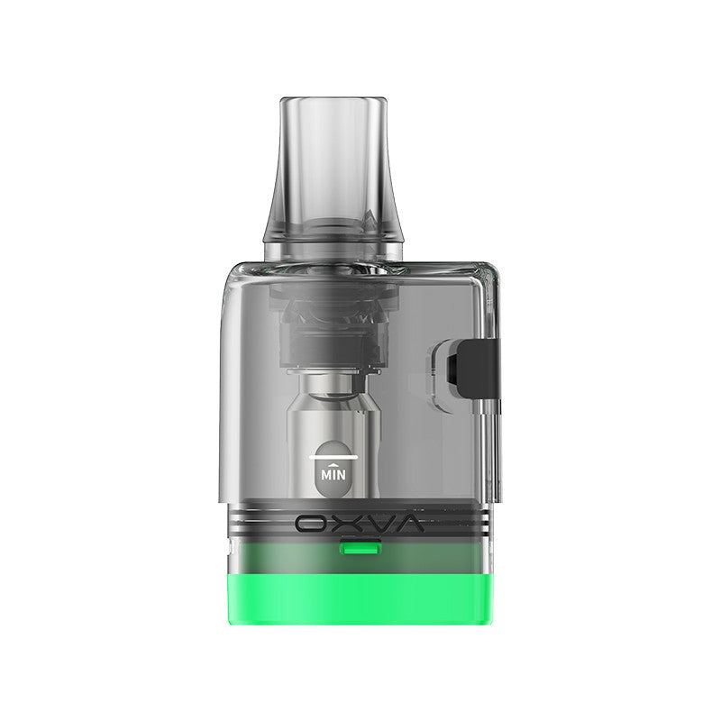 Cartouche de remplacement transparente OXVA Oneo Pro 4ml avec résistance intégrée et base verte.