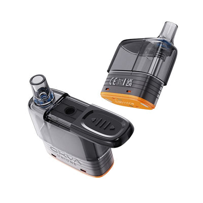 Deux cartouches de remplacement OXVA Unione 10ml transparentes avec base orange et résistance 0.8 ohm intégrée.