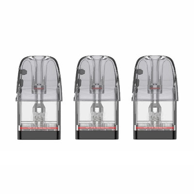 Pack de 3 cartouches Uwell GPP Alpha transparentes de 3 ml avec résistance Mesh intégrée et base noire.