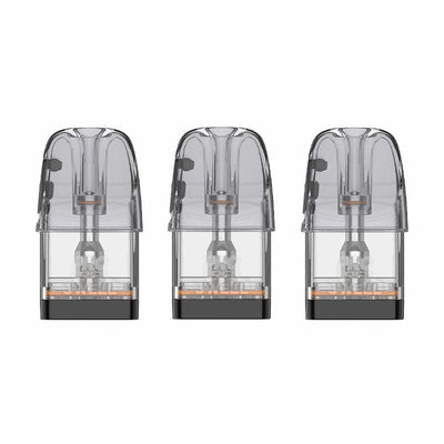 Pack de trois cartouches Uwell GPP Alpha transparentes de 3 ml avec résistance mesh intégrée et base noire.