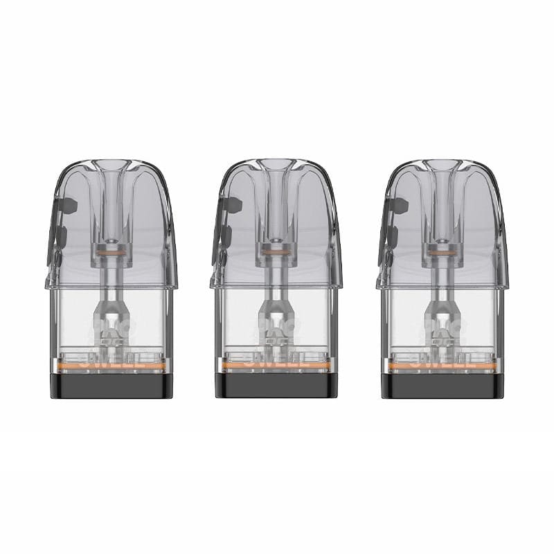Pack de trois cartouches Uwell GPP Alpha transparentes de 3 ml avec résistance mesh intégrée et base noire.
