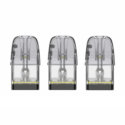 Pack de 3 cartouches Uwell GPP Alpha transparentes de 3 ml avec résistance mesh intégrée et base noire.